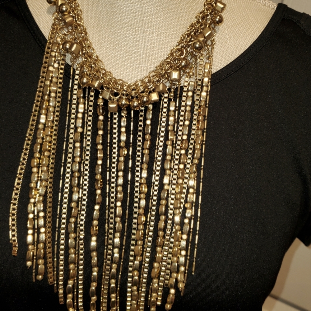 Golden fringe tassel chain Bib choker necklace